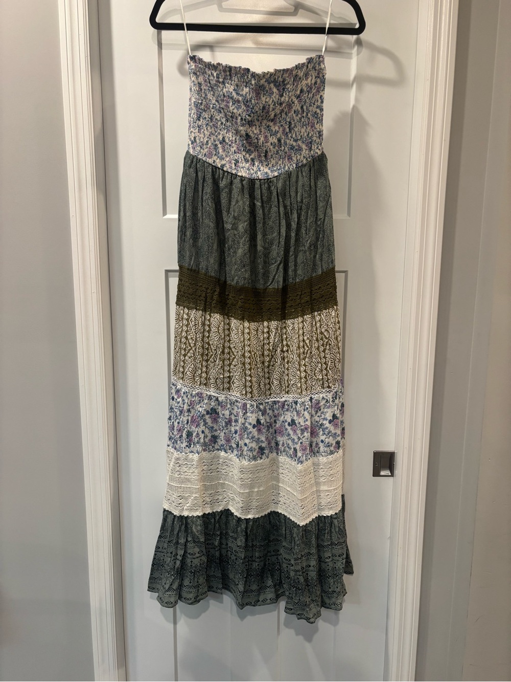 New Angie Tiered Strapless Boho Maxi Dress